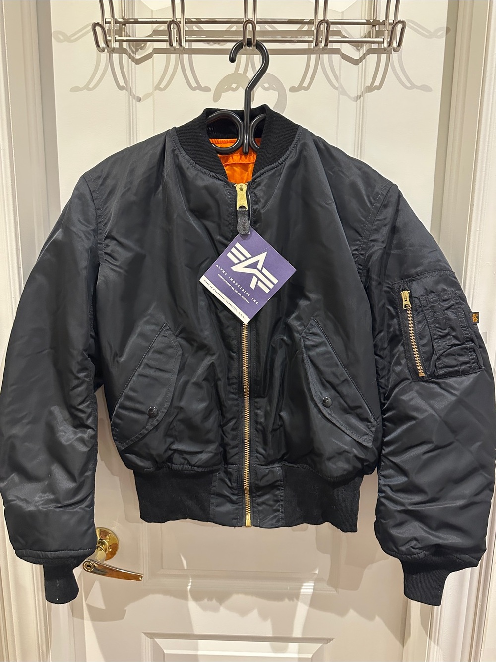 Alpha Industries Black Bomber Jacket with Orange Interior